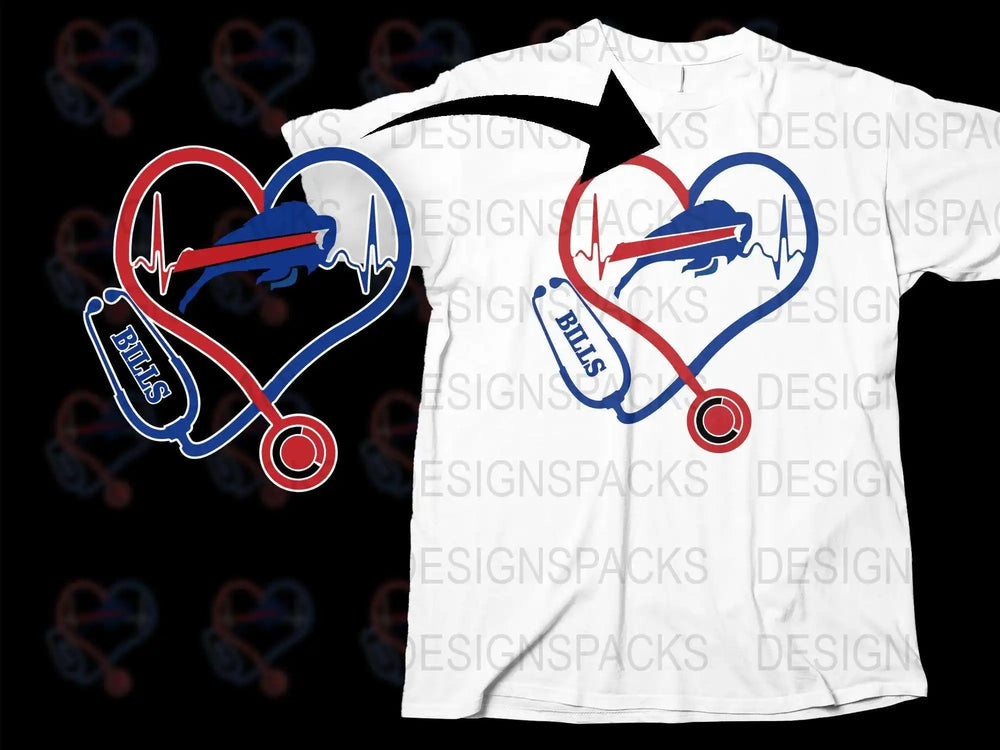 Buffalo Bills Heartbeat T-Shirt, NFL Football Team Love Graphic Tee, Sports Fan Apparel Gift