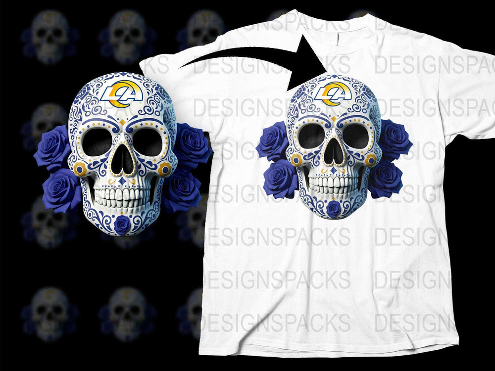 Sugar Skull T-Shirt, Floral Day of the Dead Tee, Gothic Blue Roses Men's Women's Top, Unisex Graphic Shirt