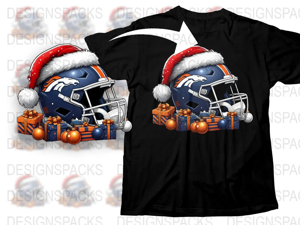 Festive Football Helmet T-Shirt, Christmas Santa Hat, Sports Fan Gift, Holiday Graphic Tee, Casual Winter Apparel