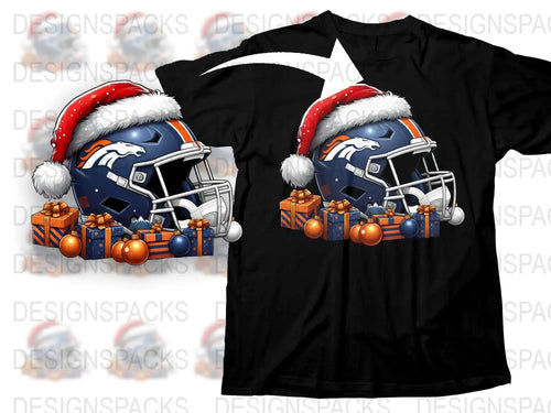 Festive Football Helmet T-Shirt, Christmas Santa Hat, Sports Fan Gift, Holiday Graphic Tee, Casual Winter Apparel