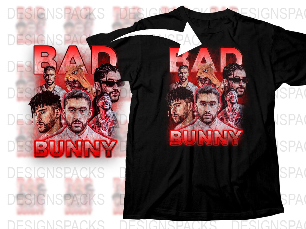 Bad Bunny Inspired Graphic T-Shirt, Music Artist Fan Merch, Bold Red and Black Design