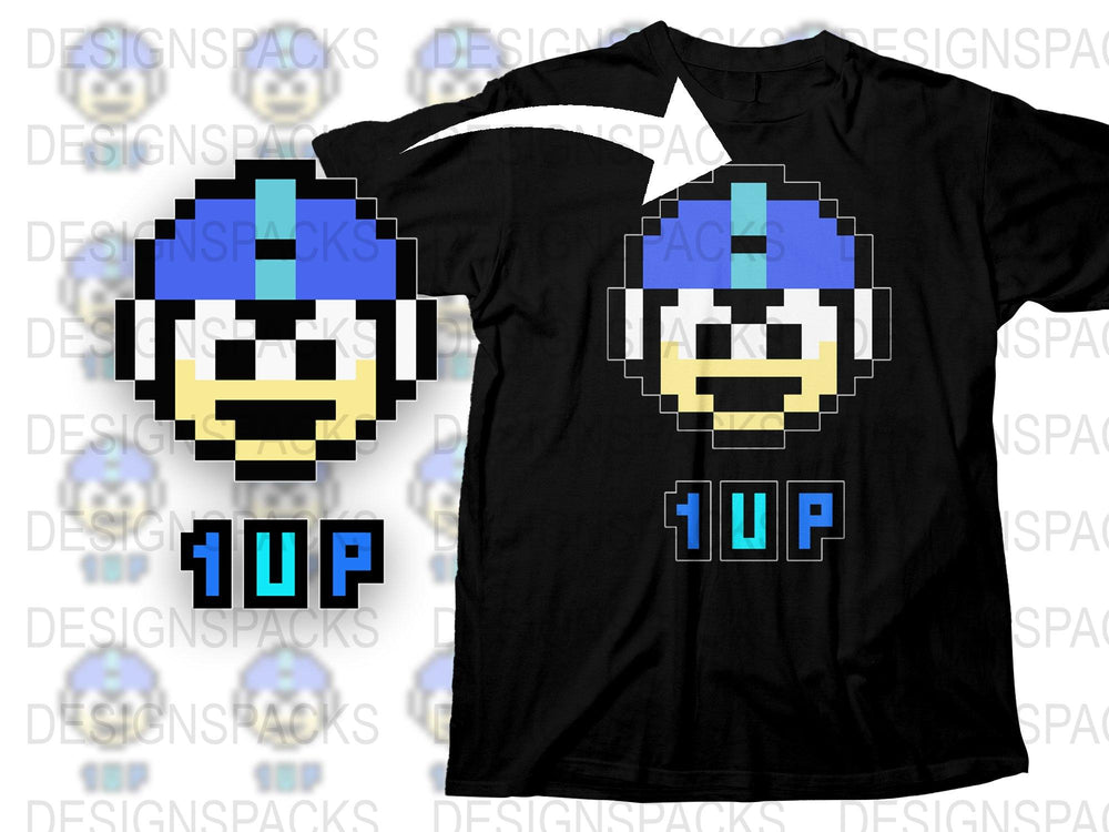 Retro Pixel Art Gamer T-Shirt, 1UP Video Game Graphic Tee, Cool Nostalgic Geek Apparel