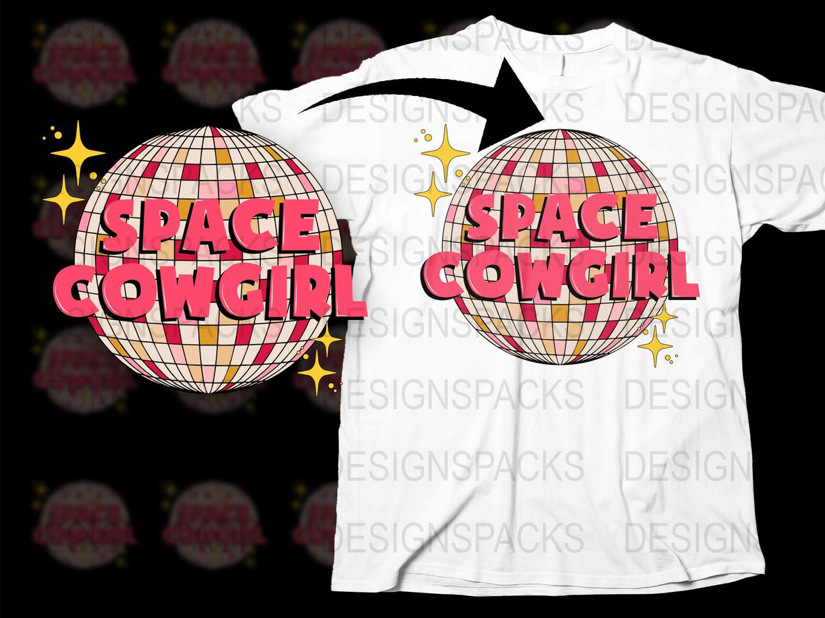 Retro Space Cowgirl T-Shirt, Vintage Disco Ball Design, Women's Fashion Tee, Trendy Festival Clothing, Unique Graphic Shirt