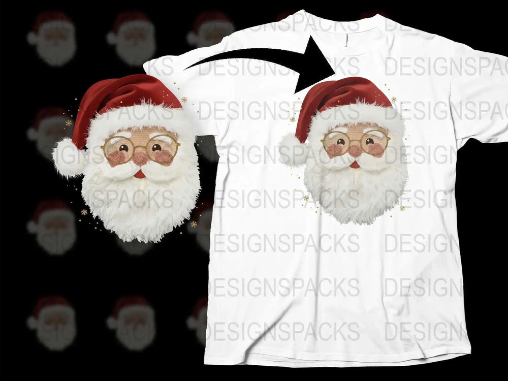 Festive Santa Claus Face T-Shirt, Christmas Holiday Graphic Tee, Unisex White Shirt for Winter