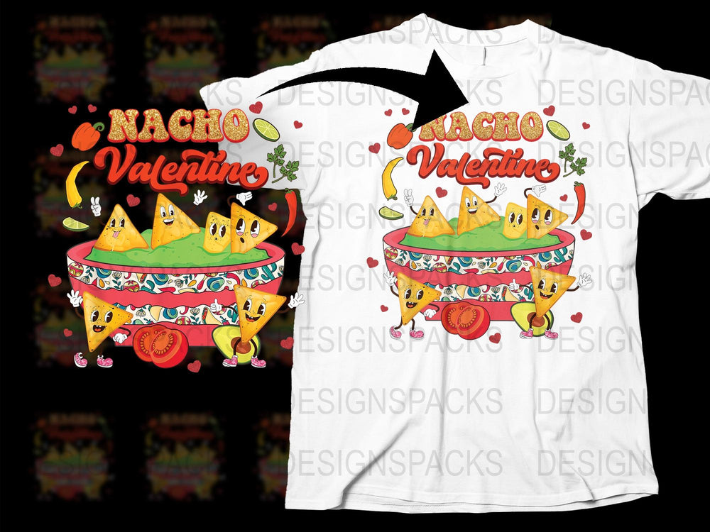Nacho Valentine Funny T-Shirt, Cute Nachos and Hearts Graphic Tee, Unisex Casual Shirt for Valentine's Day Gift
