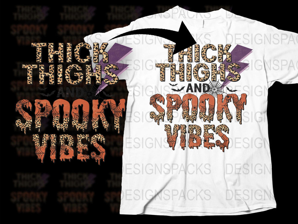 Spooky Vibes Halloween T-Shirt, Thick Thighs Graphic Tee, Fall Fashion, Witchy Style, October Apparel, Unisex Sizes
