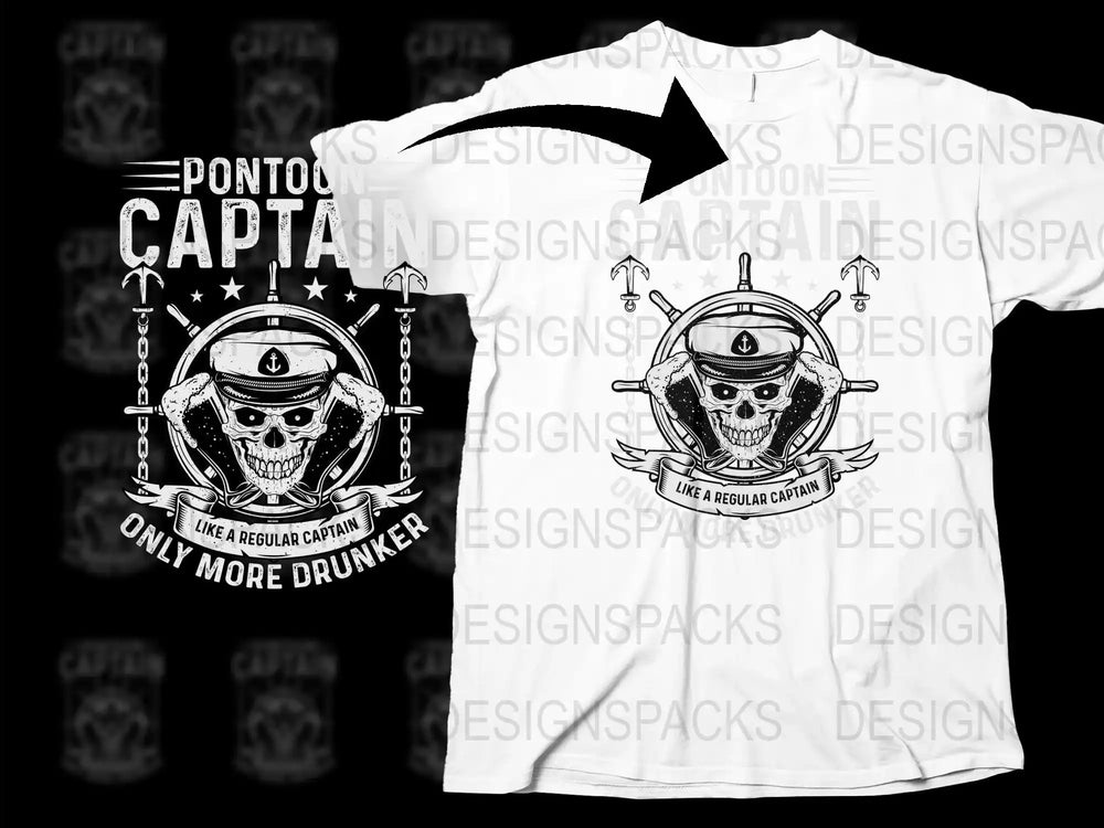 Pontoon Captain T-Shirt, Funny Boating Tee, Skull Graphic, Nautical Shirt, Unique Boat Owner Gift, Men's White Graphic T-Shirt