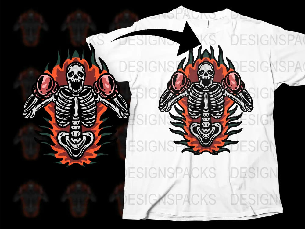 Men's Graphic T-Shirt with Skeleton and Flames Design, Cool Punk Rock Style Tee