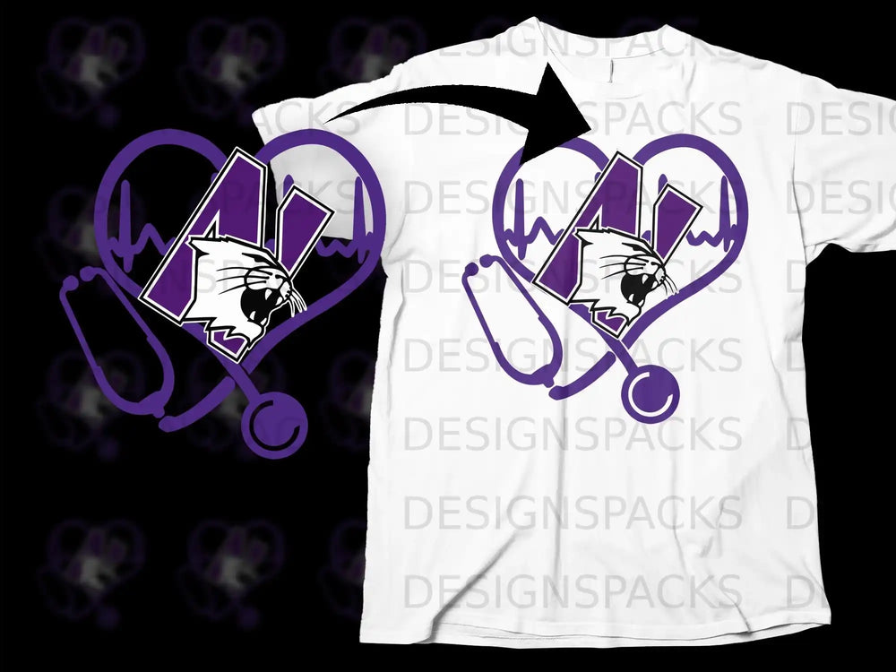 Purple Heart Stethoscope Cat Design for Nurse Shirt