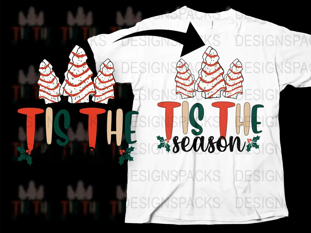 Festive Christmas T-Shirt, 'Tis The Season' Holiday Tee with Santa Hats, Unisex White Xmas Shirt for Family Celebrations