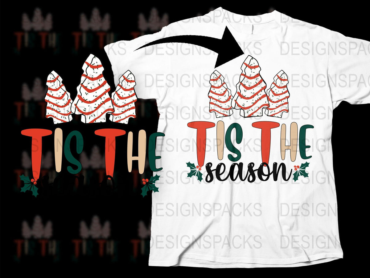 Festive Christmas T-Shirt, 'Tis The Season' Holiday Tee with Santa Hats, Unisex White Xmas Shirt for Family Celebrations
