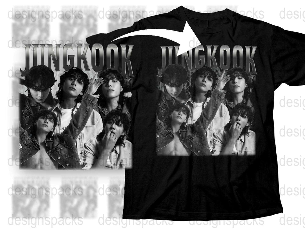 Jungkook Fan T-Shirt, BTS Inspired Multiple Portrait Design, Black Graphic Tee, K-Pop Star Clothing, Unisex Pop Culture Shirt