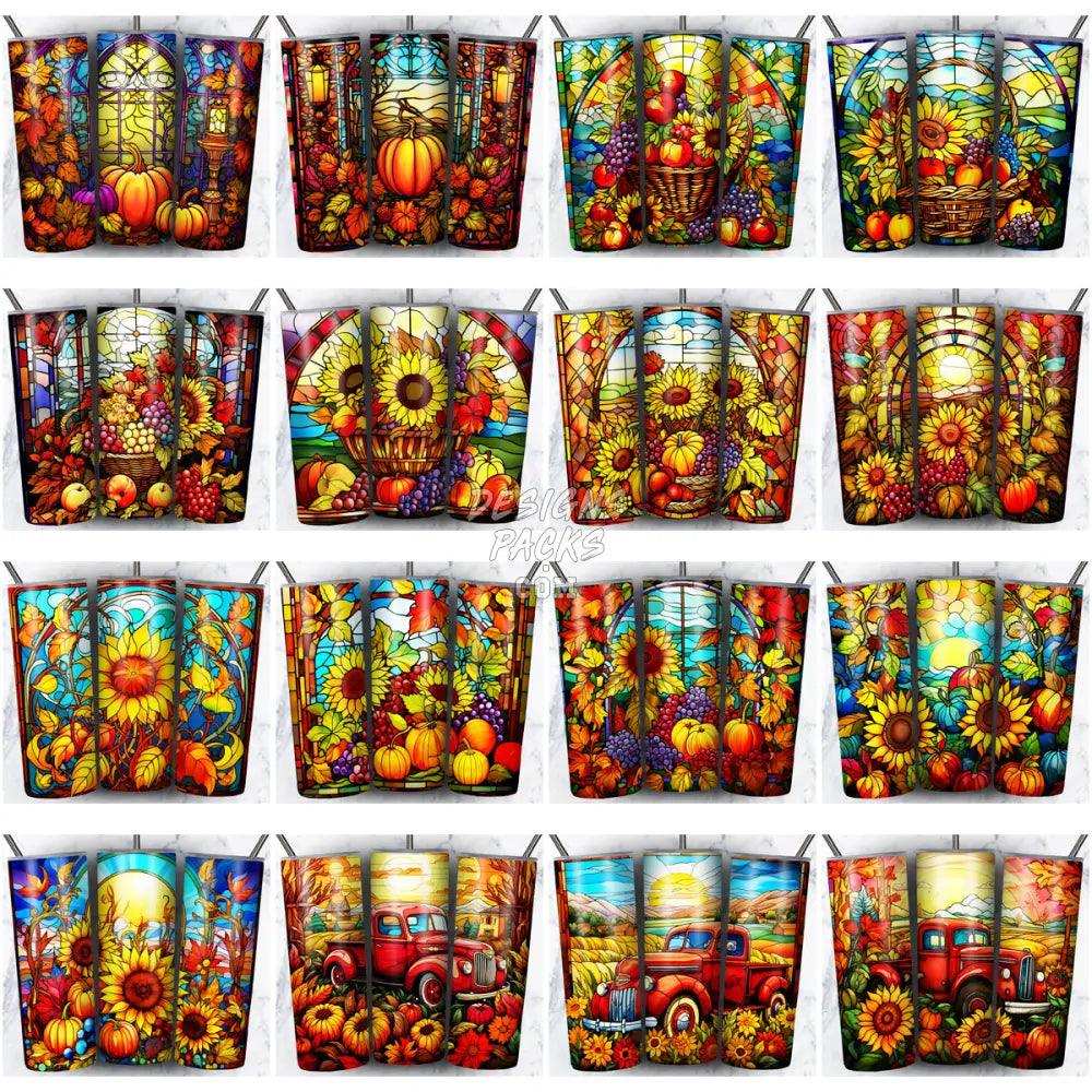 83 Autumn Stained Glass Tumbler Wrap Bundle Jpg