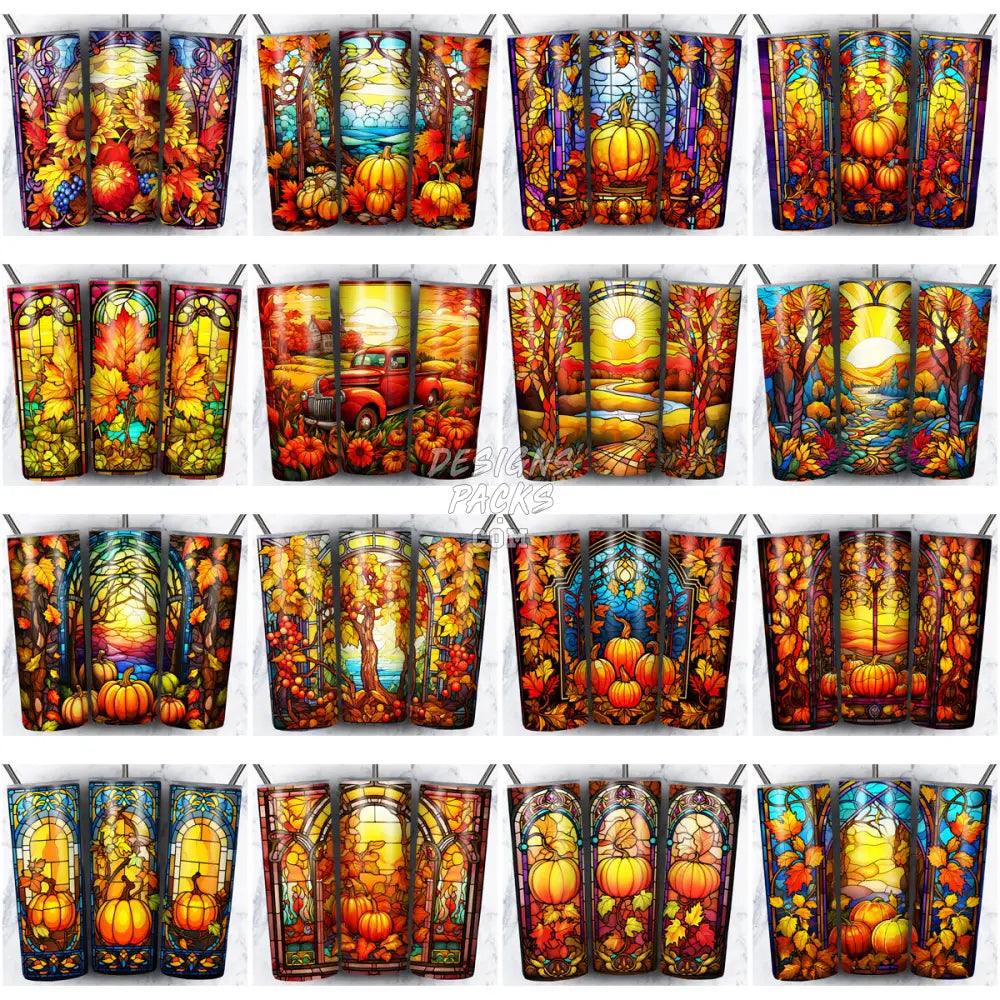 83 Autumn Stained Glass Tumbler Wrap Bundle Jpg