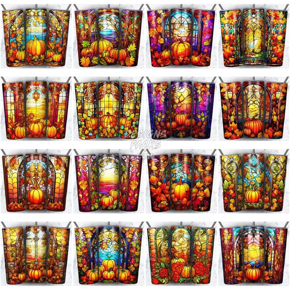 83 Autumn Stained Glass Tumbler Wrap Bundle Jpg