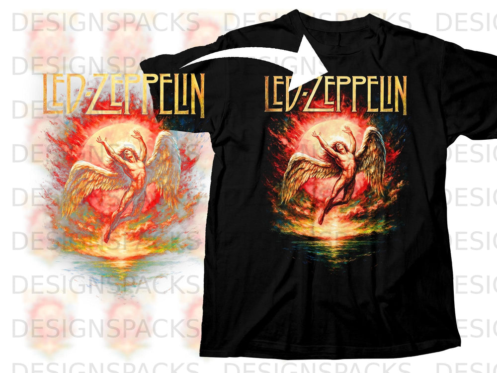 Black t-shirt featuring Led Zeppelin logo and angelic figure with outstretched arms.
