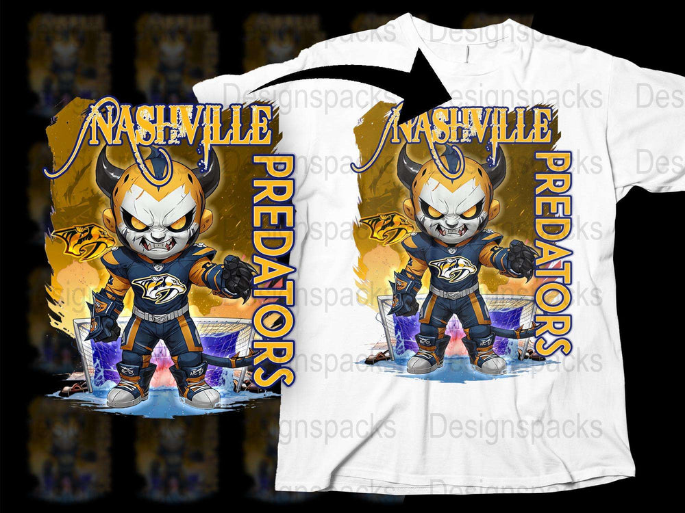 Nashville Predators Themed T-Shirt, Hockey Mascot Graphic Tee, Fire Design, Sports Fan Apparel, Casual Wear