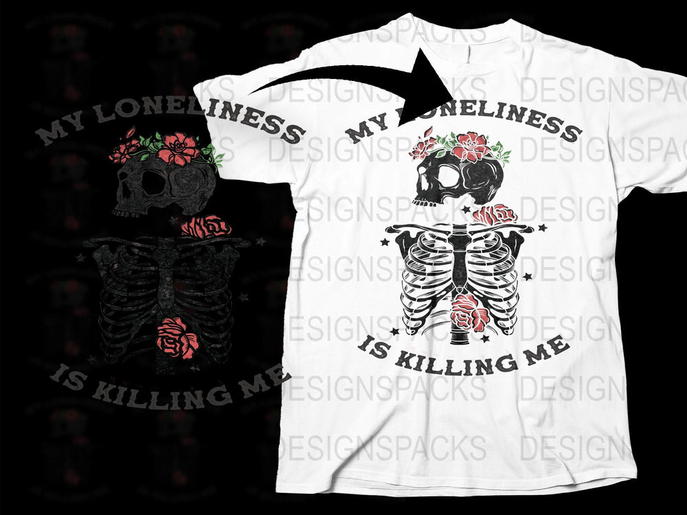 Gothic Skeleton T-Shirt, Floral Skull Design, Unisex Cotton Tee, My Loneliness is Killing Me Shirt