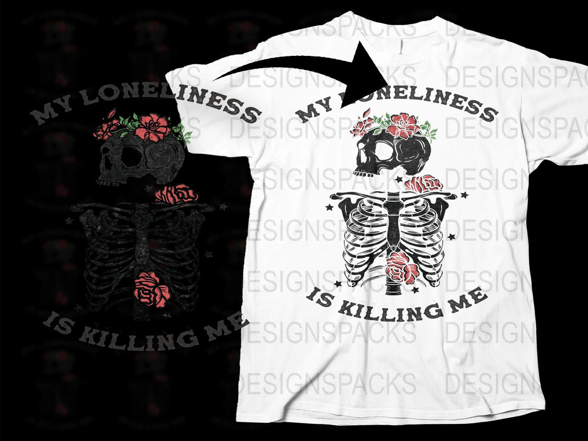 Gothic Skeleton T-Shirt, Floral Skull Design, Unisex Cotton Tee, My Loneliness is Killing Me Shirt