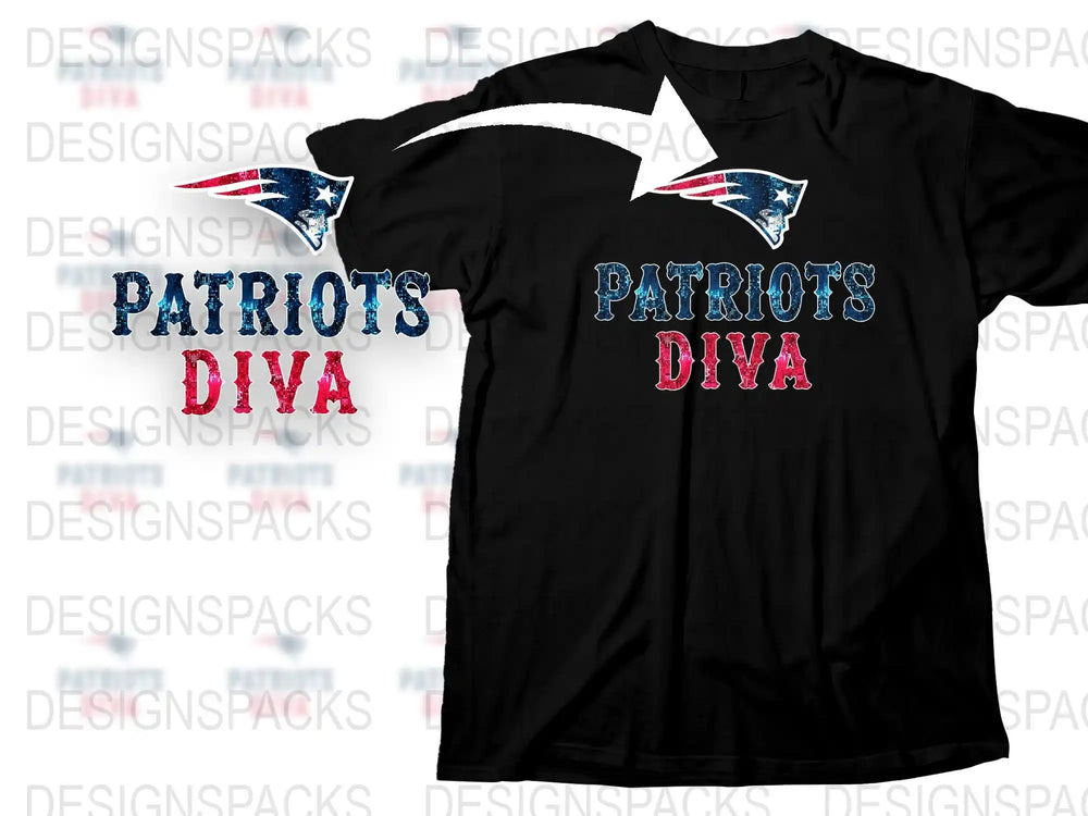 Patriots Diva Rhinestone T-Shirt, Women's Black Football Fan Tee, Patriotic Sports Apparel, Gift for Her