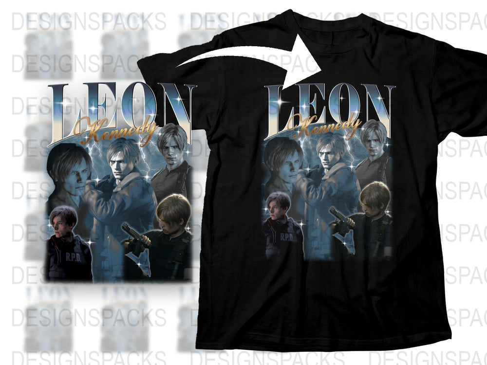 Leon Kennedy Graphic T-Shirt, Video Game Inspired, Character Collage, Action Hero Tee, Gaming Apparel, Fan Gift