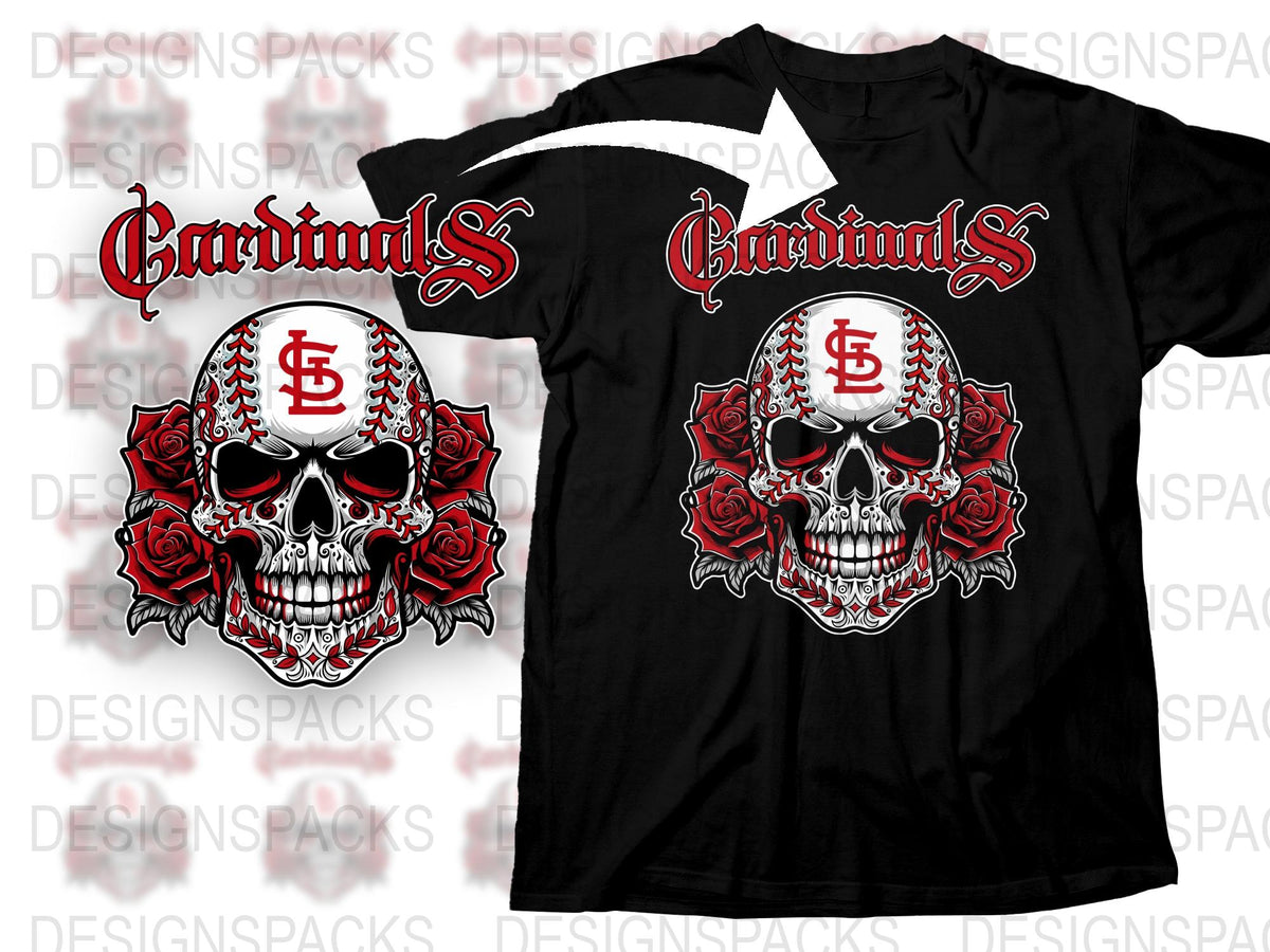 St. Louis Cardinals Skull T-Shirt, Gothic Baseball Fan Apparel, Black Cotton Tee, Unisex Sports Merchandise