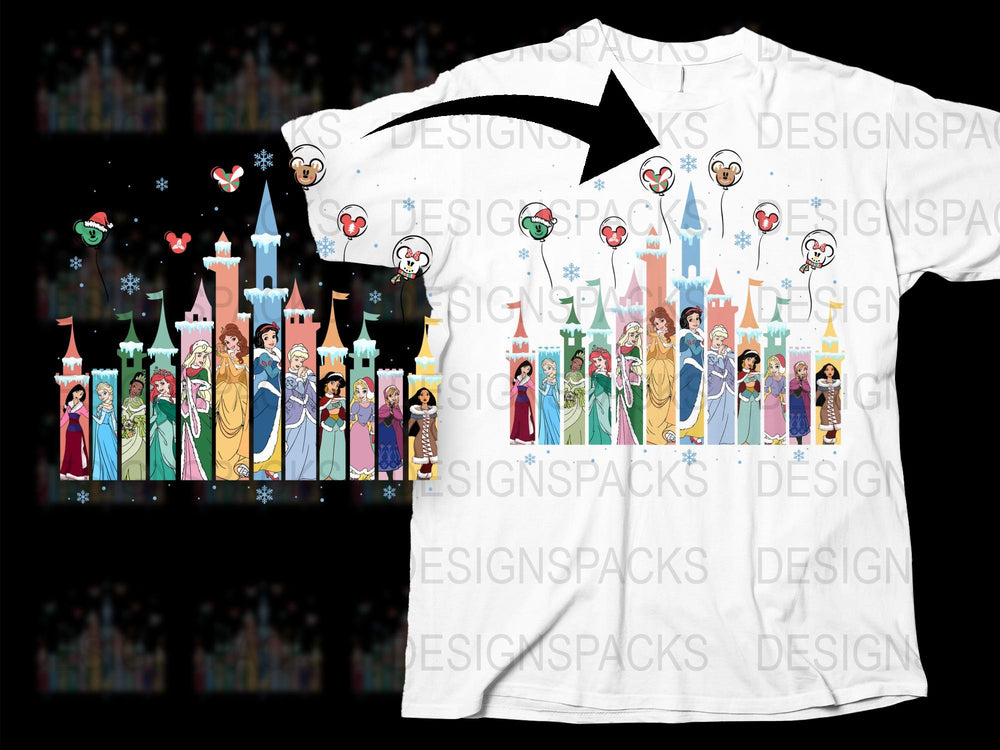 Colorful Fairytale Princess Castle T-Shirt, Cute Magical Kingdom Graphic Tee for Kids and Adults