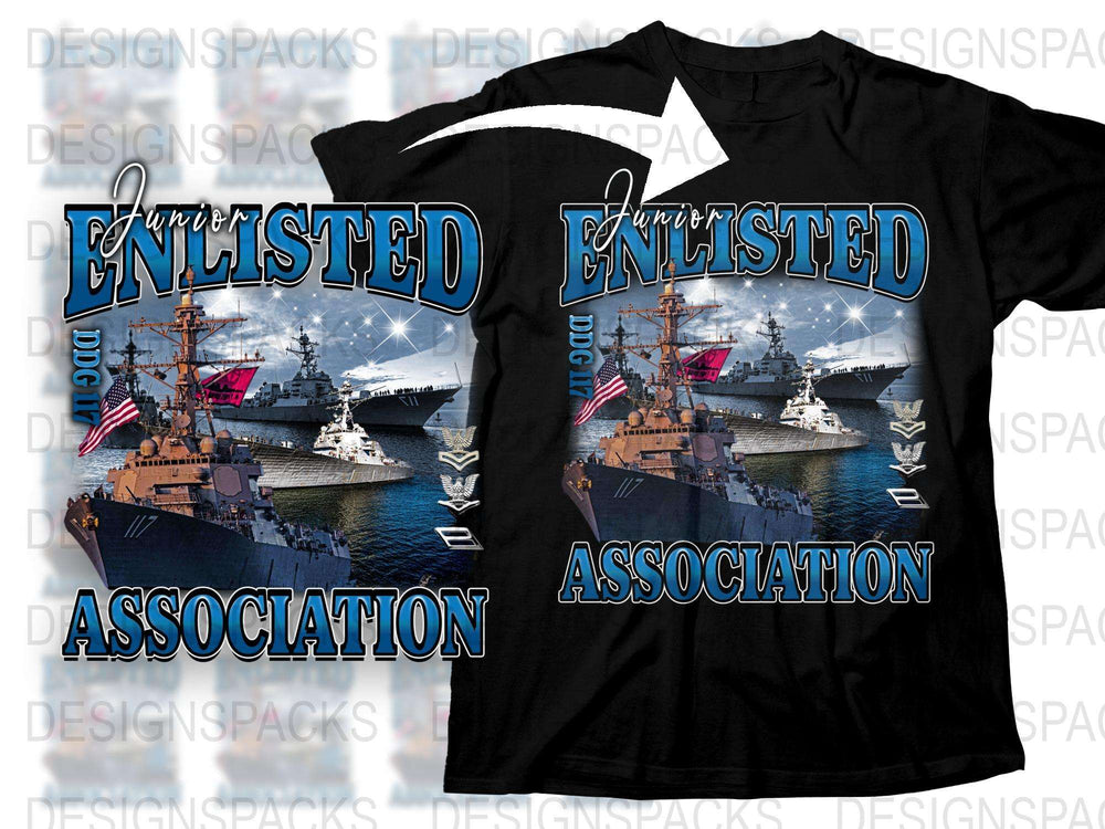 Enlisted Association Navy Graphic T-Shirt, Military Ship and Flags Design, Patriotic Tee for Veterans and Service Members