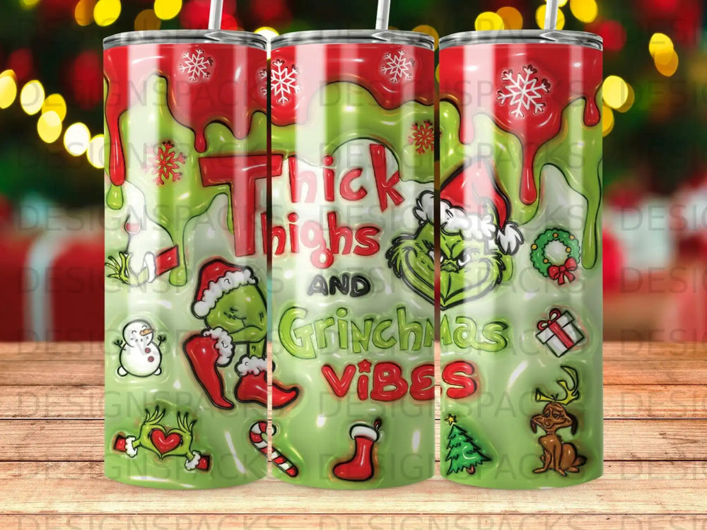 Thick highs and Grinchmas vibes tumbler with Grinch character.