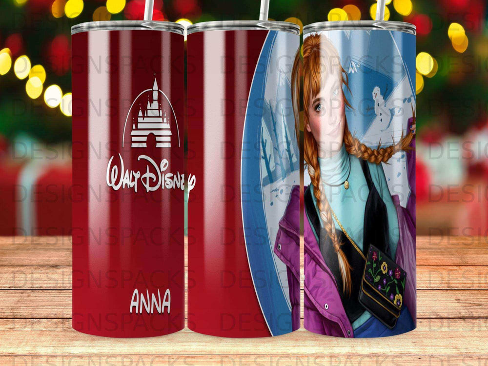 Disney Frozen Anna on tumbler with Walt Disney logo.