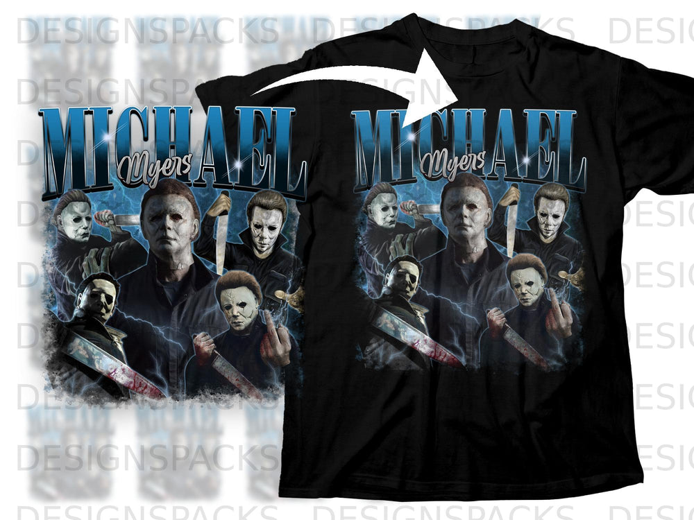 Black t-shirt with Michael Myers collage and text "MICHAEL MYERS".