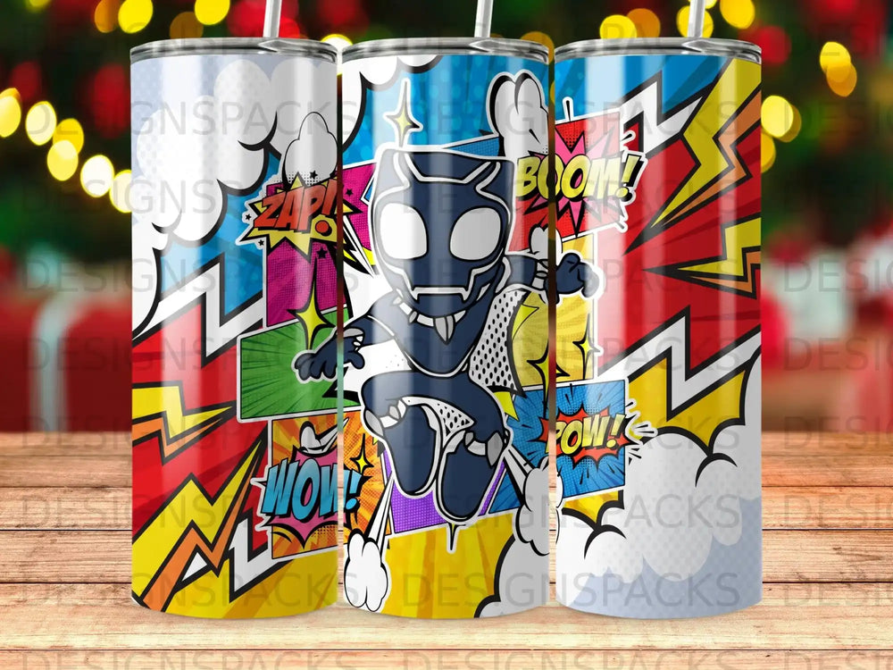 Black Panther superhero in a comic book style, with "Zap!" and "Boom!" text.