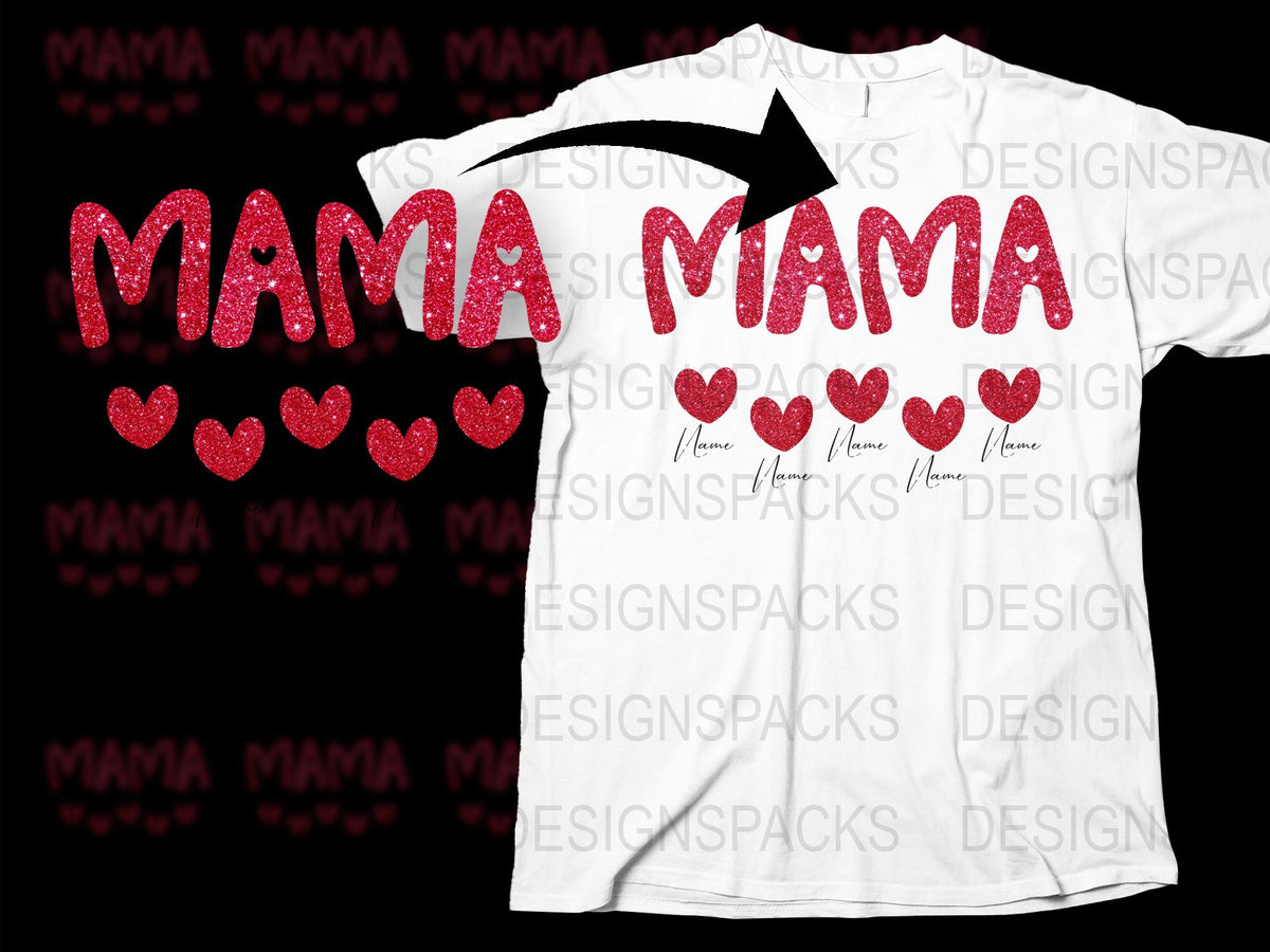 Sparkly Red Mama T-Shirt with Hearts, Perfect Gift for Mother's Day, Soft Cotton Tee