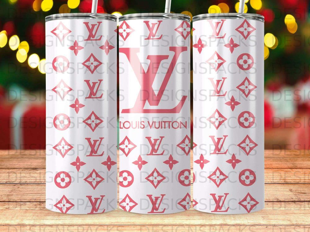 Louis Vuitton monogram pattern on a cylindrical tumbler.