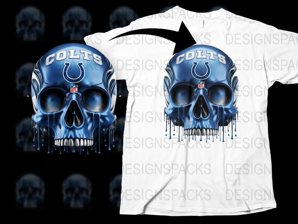 Indianapolis Colts Skull Graphic T-Shirt, Blue and White Football Fan Tee, Men's Sports Apparel