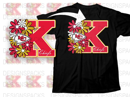 Kansas City Chiefs Inspired Floral T-Shirt, Red and Yellow Daisy Print, Football Fan Apparel, Unisex Graphic Tee