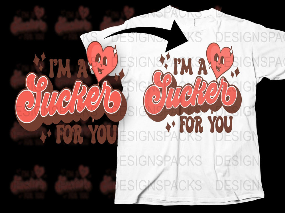 Cute 'I'm a Sucker for You' Valentine's Day T-Shirt, Heart Design, Romantic Gift for Couples, All Sizes Available