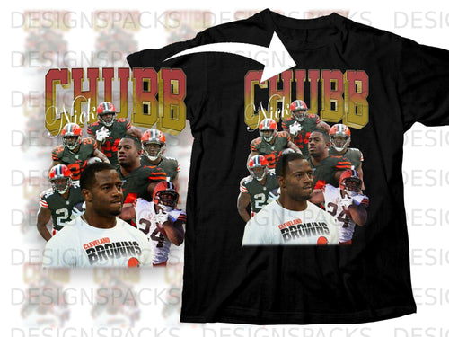 Black t-shirt with Nick Chubb and Cleveland Browns players.