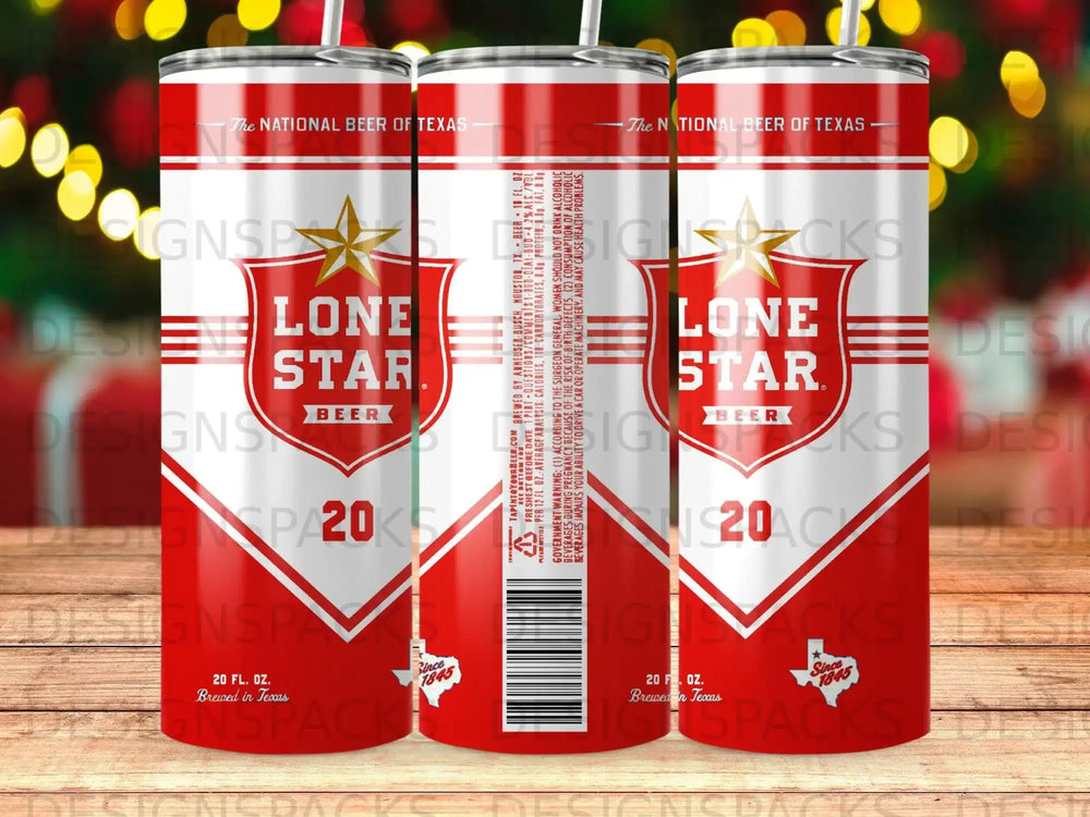 Lone Star Beer 20 fl oz can with red and white branding and the year 1845.