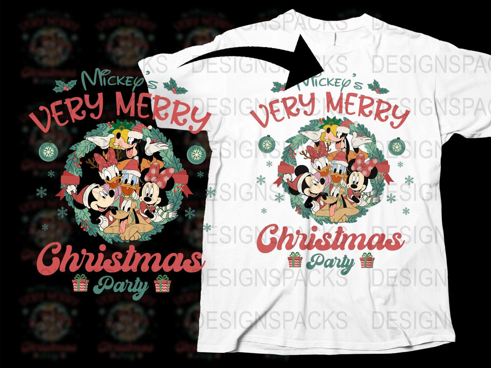 Mickey's Very Merry Christmas Party T-Shirt, Disney Holiday Family Tees, Festive Cartoon Character Apparel