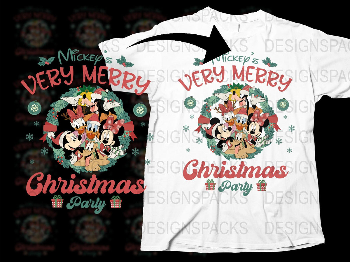 Mickey's Very Merry Christmas Party T-Shirt, Disney Holiday Family Tees, Festive Cartoon Character Apparel