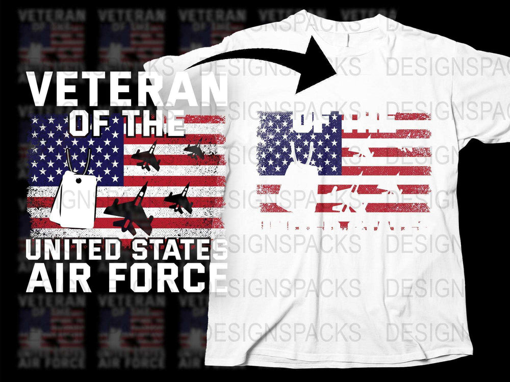 Veteran of the United States Air Force T-Shirt, Patriotic American Flag Design, Military Apparel