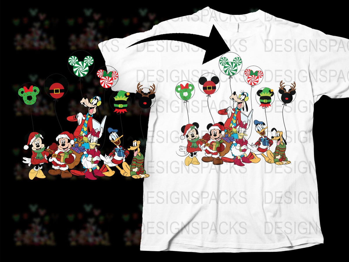 Disney Character Christmas T-Shirt, Mickey and Friends Holiday Tee, Festive Winter Apparel for All Ages