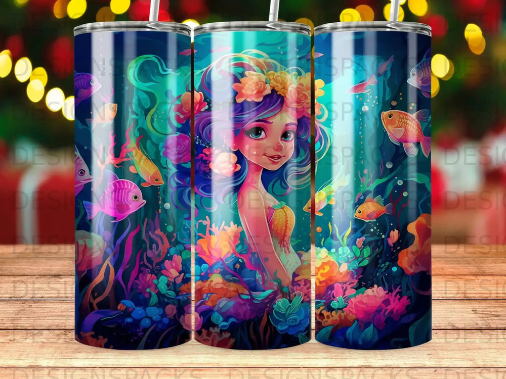 Mermaid with colorful coral and fish, digital art.