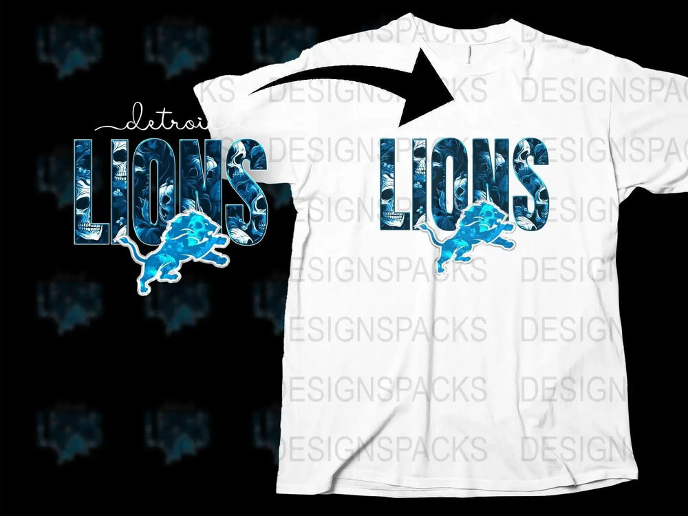 Lions Graphic T-Shirt, Blue Splatter Ink Design, Bold Animal Print, Unisex Fashion Top