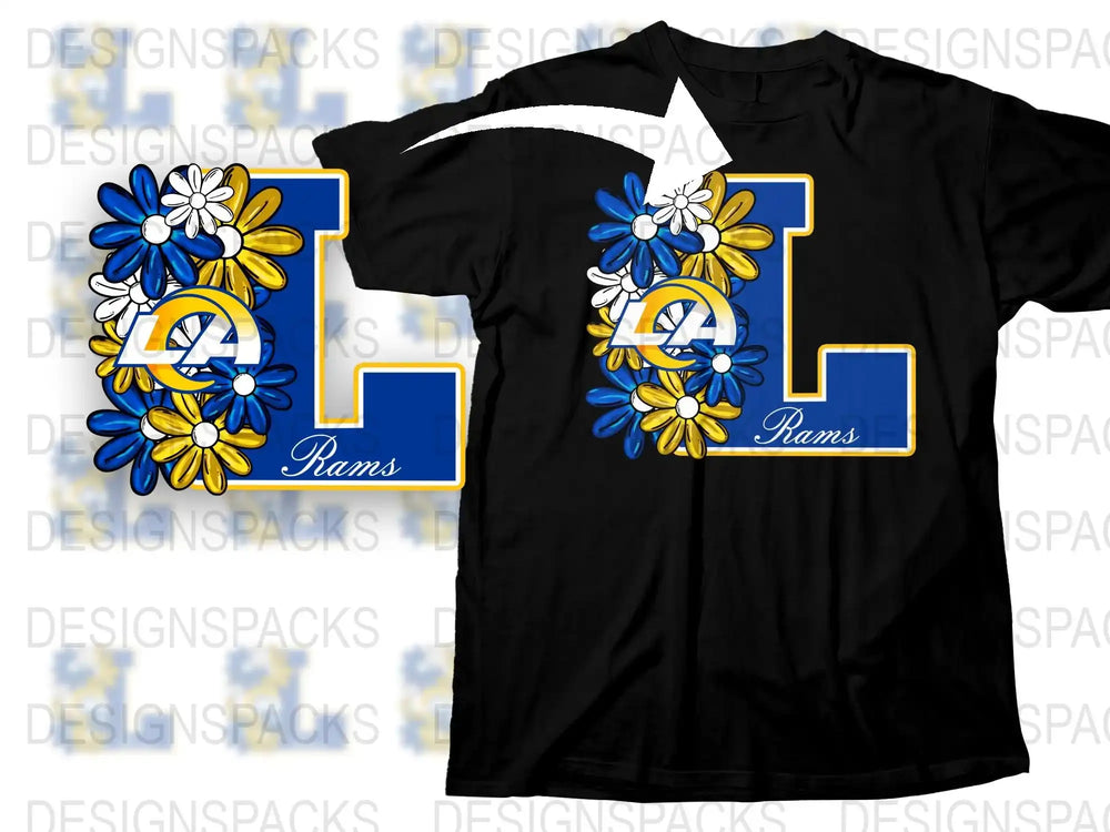 Custom Floral LA Rams T-Shirt, Blue and Yellow Flower Design, Sports Fan Apparel, Stylish Football Team Shirt