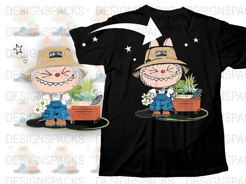 Cute Cat Farmer T-Shirt, Cartoon Cat in Overalls, Gardening Cat Graphic Tee, Unisex Cat Lover Gift, Fun Animal Print Shirt