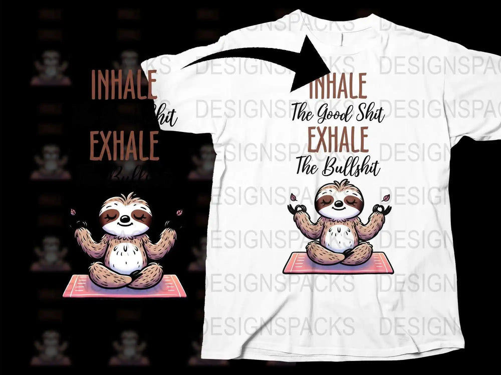 Inhale Exhale Sloth Yoga T-Shirt, Funny Meditation Graphic Tee, Cute Animal Relaxation Shirt, Breath Wellness Top, Unique Zen Gift