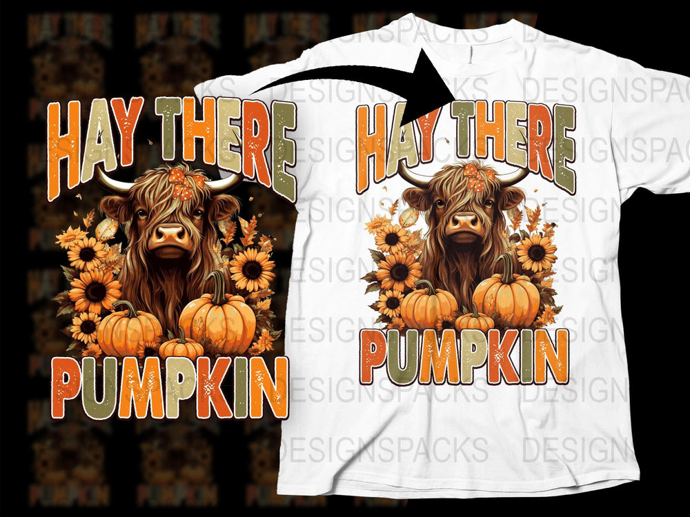 Hay There Pumpkin Highland Cow T-Shirt, Fall Season Floral Graphic Tee, Autumn Fashion Top, Cute Farm Animal Design Shirt
