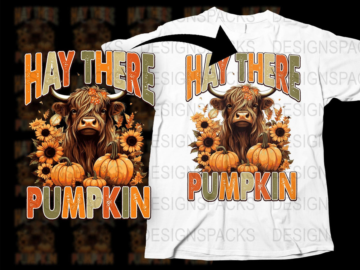 Hay There Pumpkin Highland Cow T-Shirt, Fall Season Floral Graphic Tee, Autumn Fashion Top, Cute Farm Animal Design Shirt